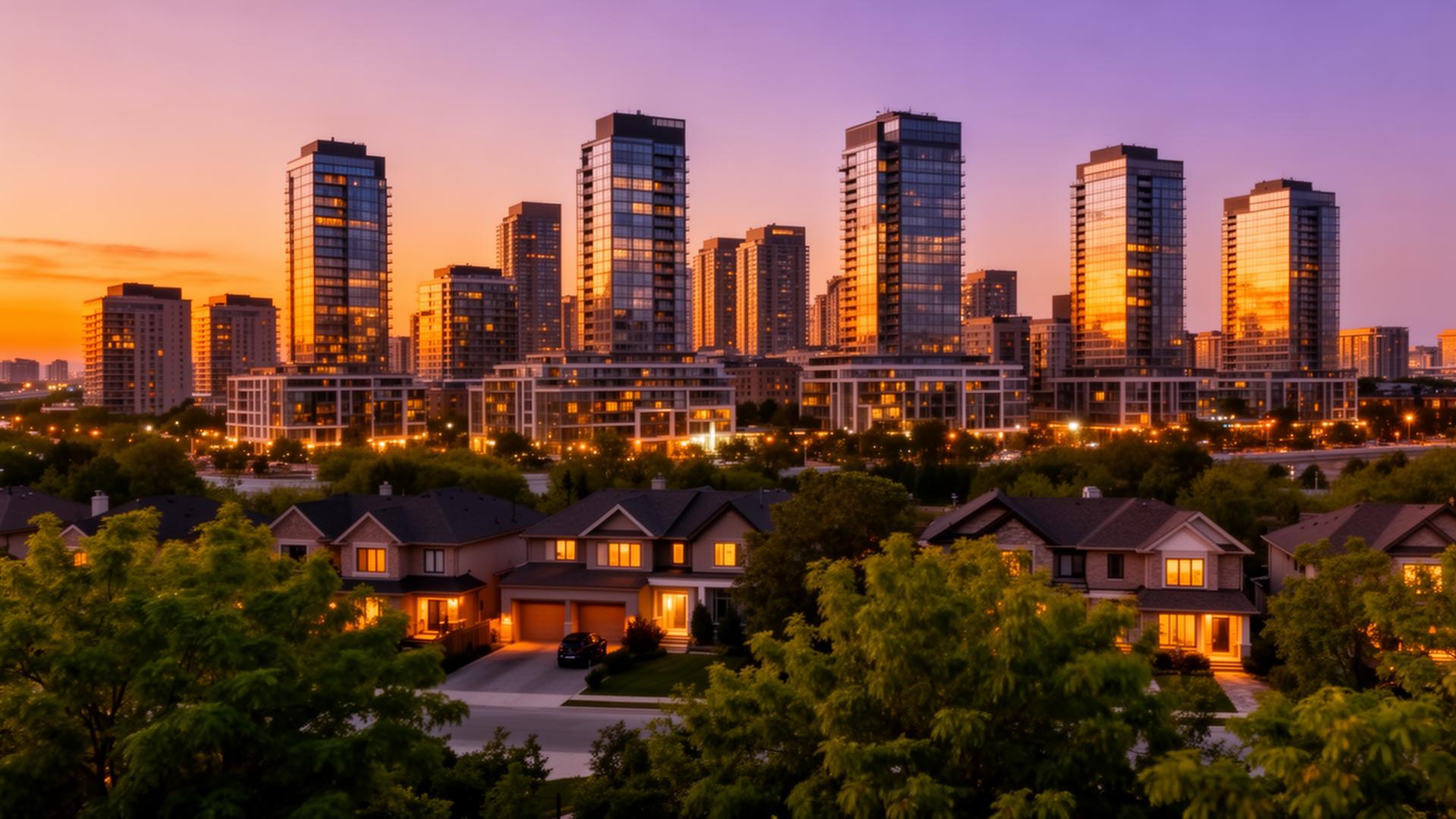 Brampton and Toronto GTA skyline real estate market at golden hour